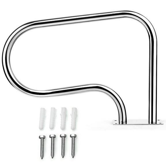 Costway Swimming Pool Hand Rail Stainless Steel Ladder Handrail Stair Rail w/ Base Plate
