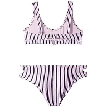 Splendid Girl's Thin Blue Line Bikini Set, Size 8, Blue/Pink