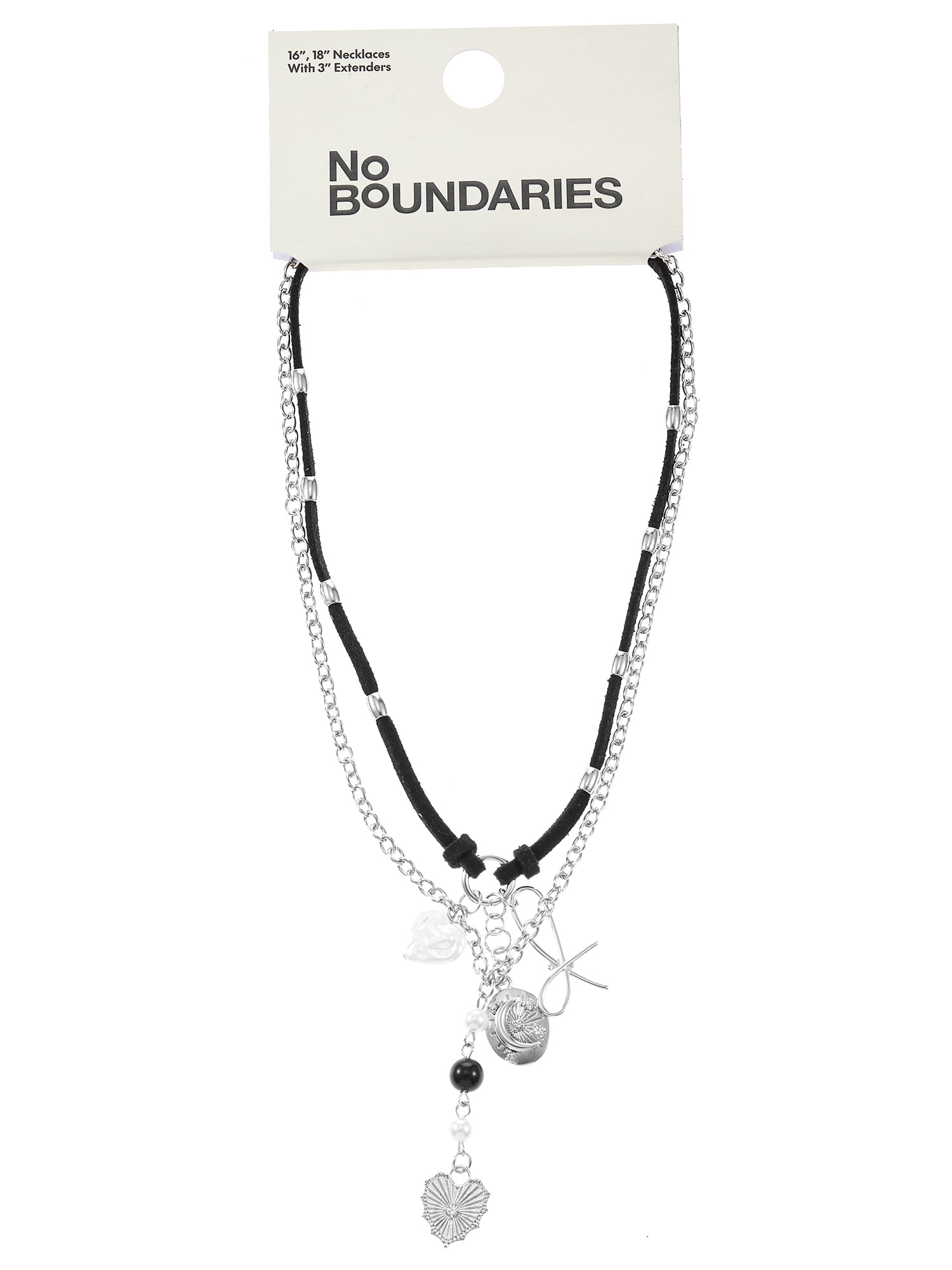 No Boundaries Silvertone Necklace Set, Black, 2 Pieces