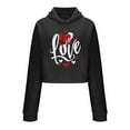 thumbnail image 3 of Roncen Valentine's Day Print Pullover Hoodie for Women, Pink Cropped Sweatshirt with Multi-Color Heart Design, Long Sleeve Fleece Top, 3 of 6