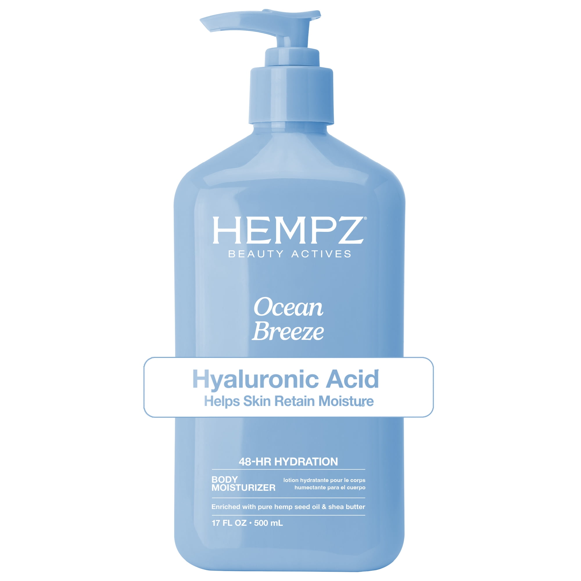 Hempz Beauty Actives Moisturizing Body Lotion with Hyaluronic Acid, Ocean Breeze, 17 fl oz