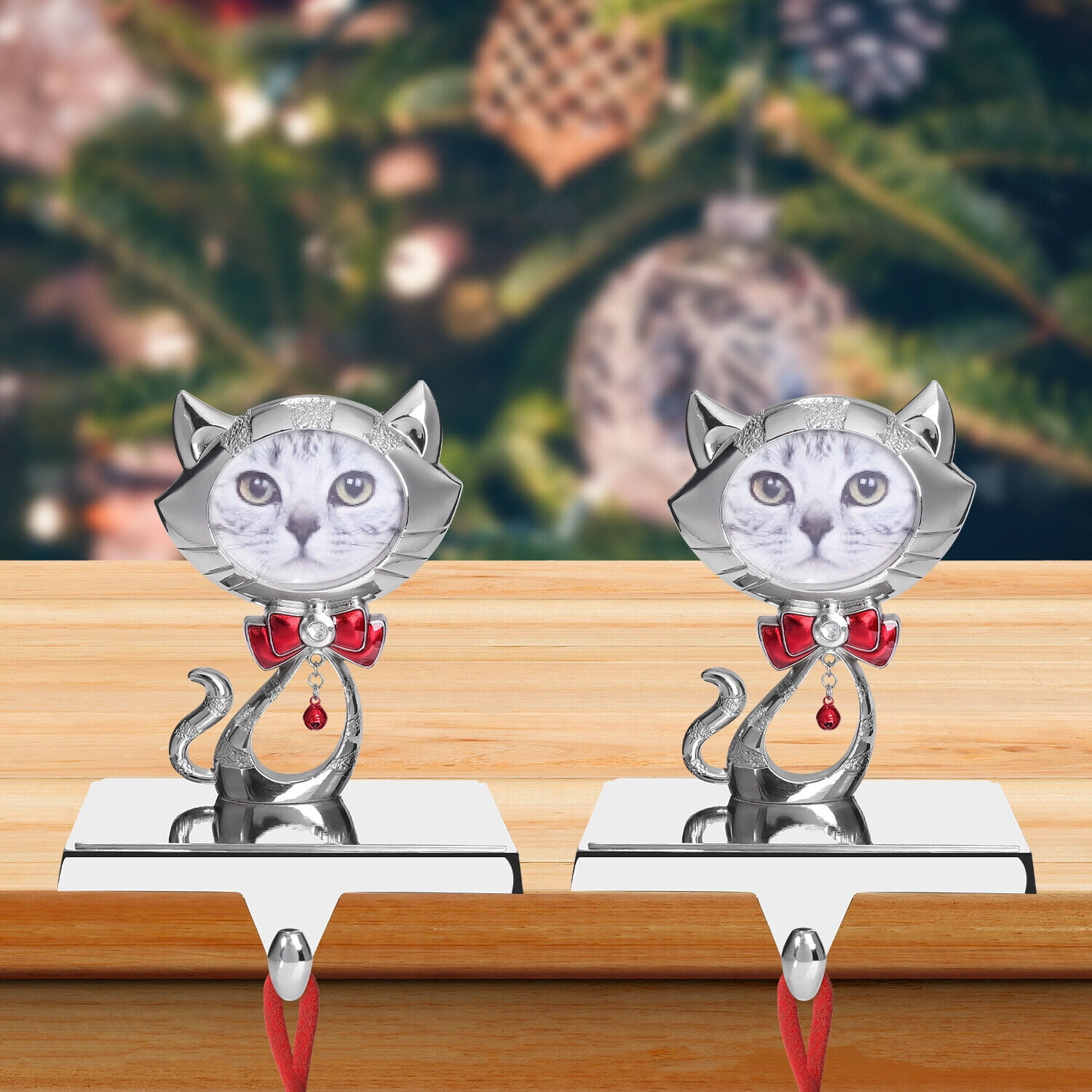 Christmas Cat Stocking Holder for Fireplace Mantel Stand Hanger Sturdy