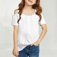 thumbnail image 2 of Mercatoo Girls Cold Shoulder T-Shirt Hollow Out Eyelet Tunic Blouse Tween Girls Trendy Going Out Blouses Cute T-Shirt Summer Tops, 2 of 8