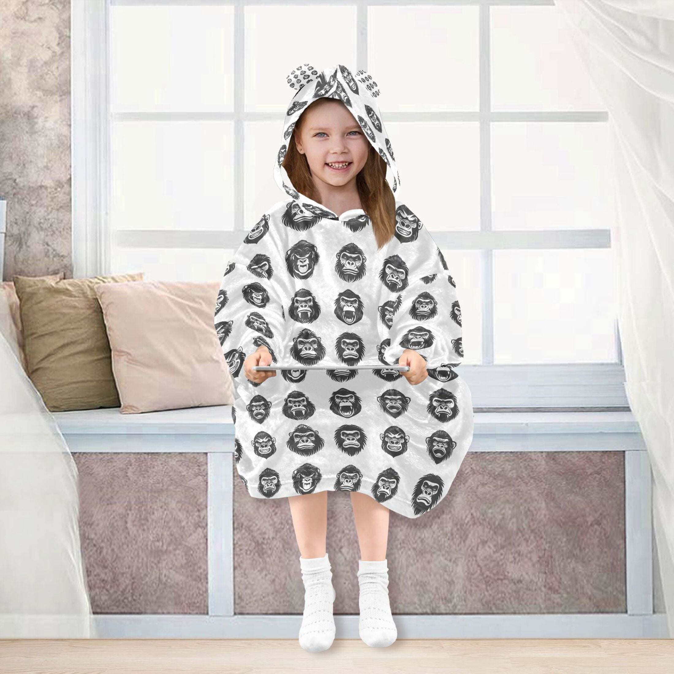 joogoo Blanket Hoodie for Gorilla Pattern Oversize Sweatshirt 3-14 YR L