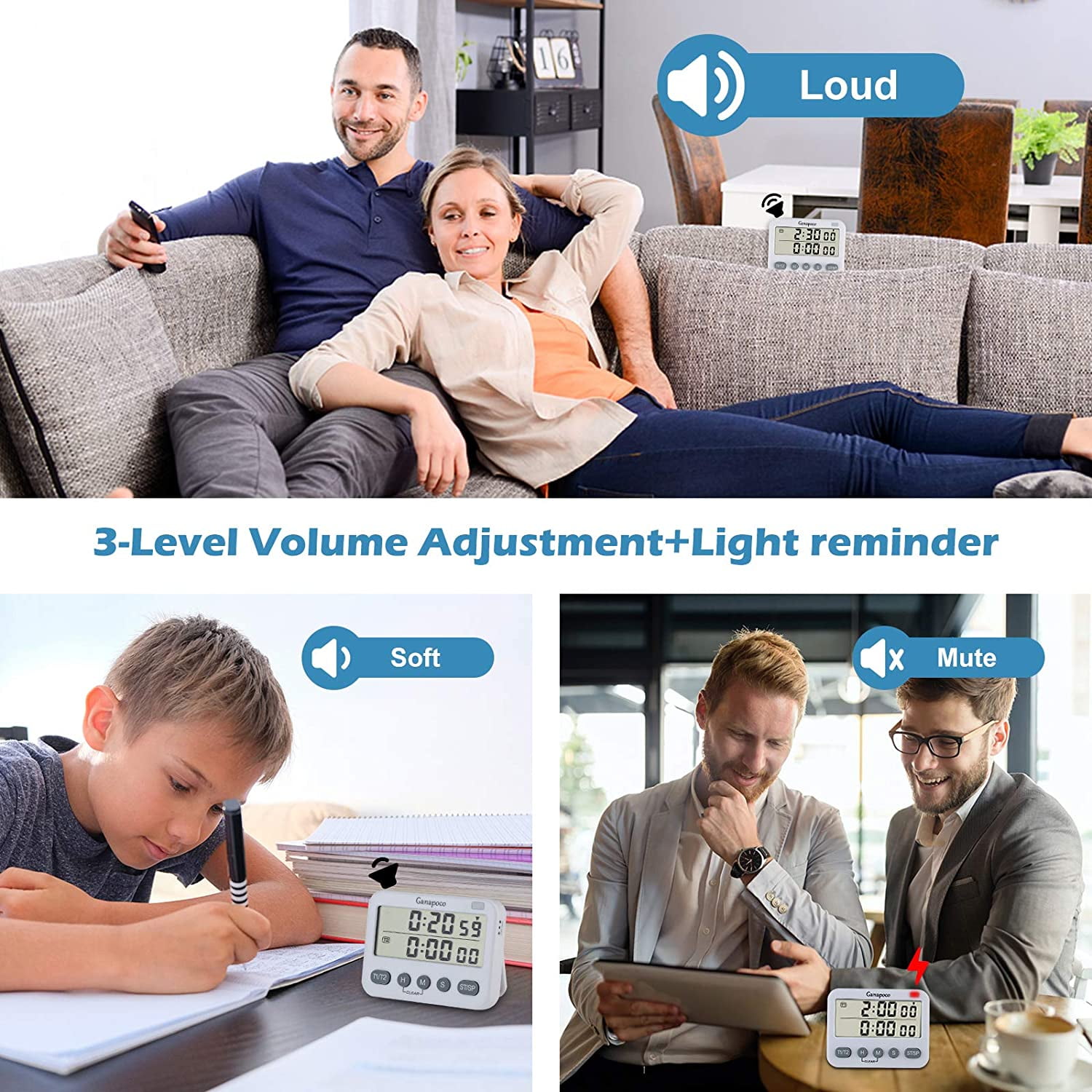 Dual Digital Timer, Kitchen Timer for Cooking, Magnetic Countdown Timer with Seconds