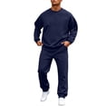 thumbnail image 3 of Domuza Mens 2 Piece Outfits Long Sleeve Crew Neck Sweatshirt Tracksuit & Joggers Sweatpants Sweatsuit Set Navy 3XL, 3 of 5