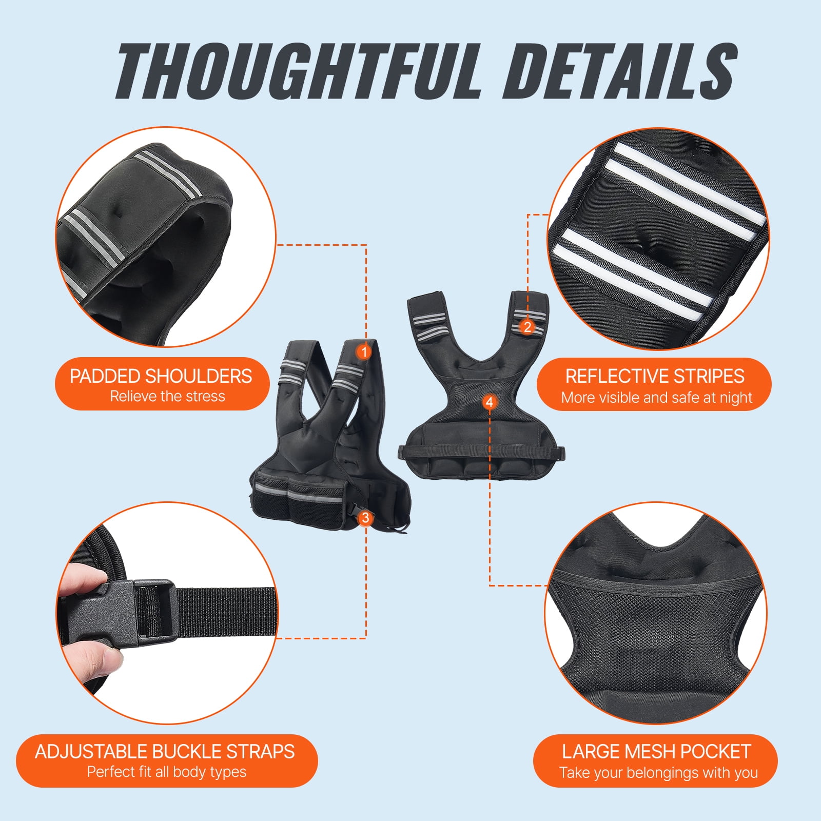 KFFKFF Weight Vest, Adjustable 11-20lb, Includes 6 Ironsand Weights, with Visibility Stripe, Ideal for Men & Women, Perfect for Fitness, Strength Training, and Running
