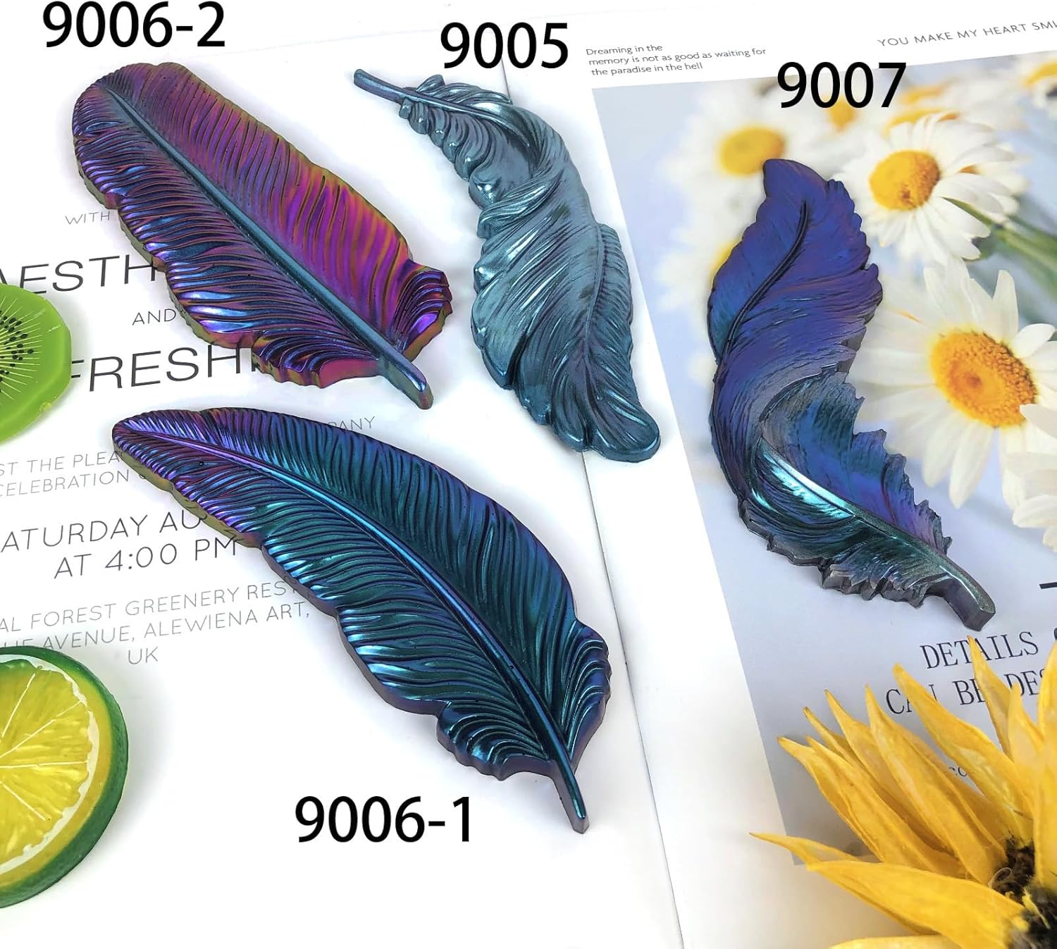 ABCISI 4-Piece 3D Feather Resin Molds Set, Silicone Molds for Epoxy Resin Casting Concrete Wall Hanging Keychain Jewelry Pendant, Home Decor Craft Making