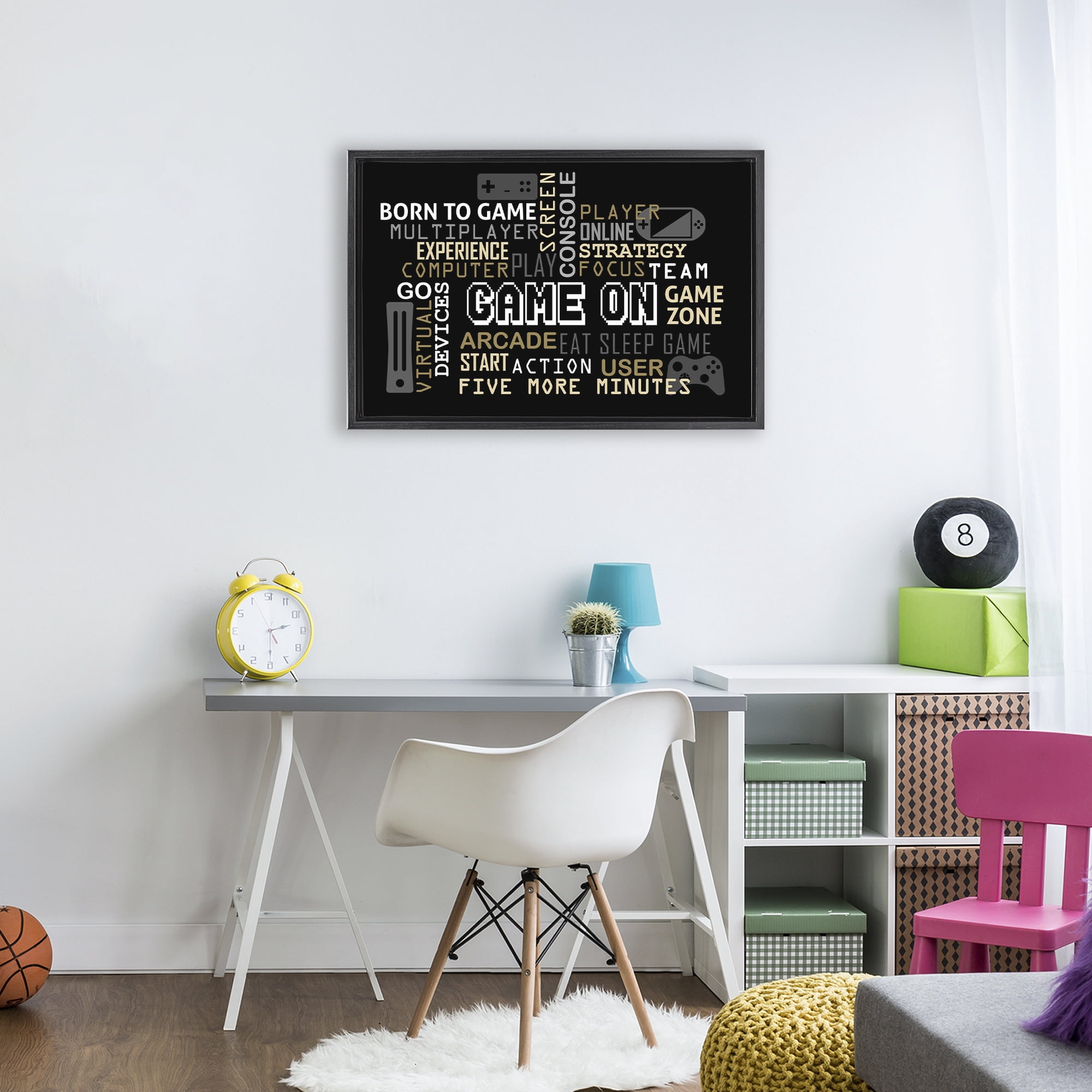 Stupell Industries Game On Gamer Typography Black Framed Floater Canvas Wall Art, design by Kim Allen