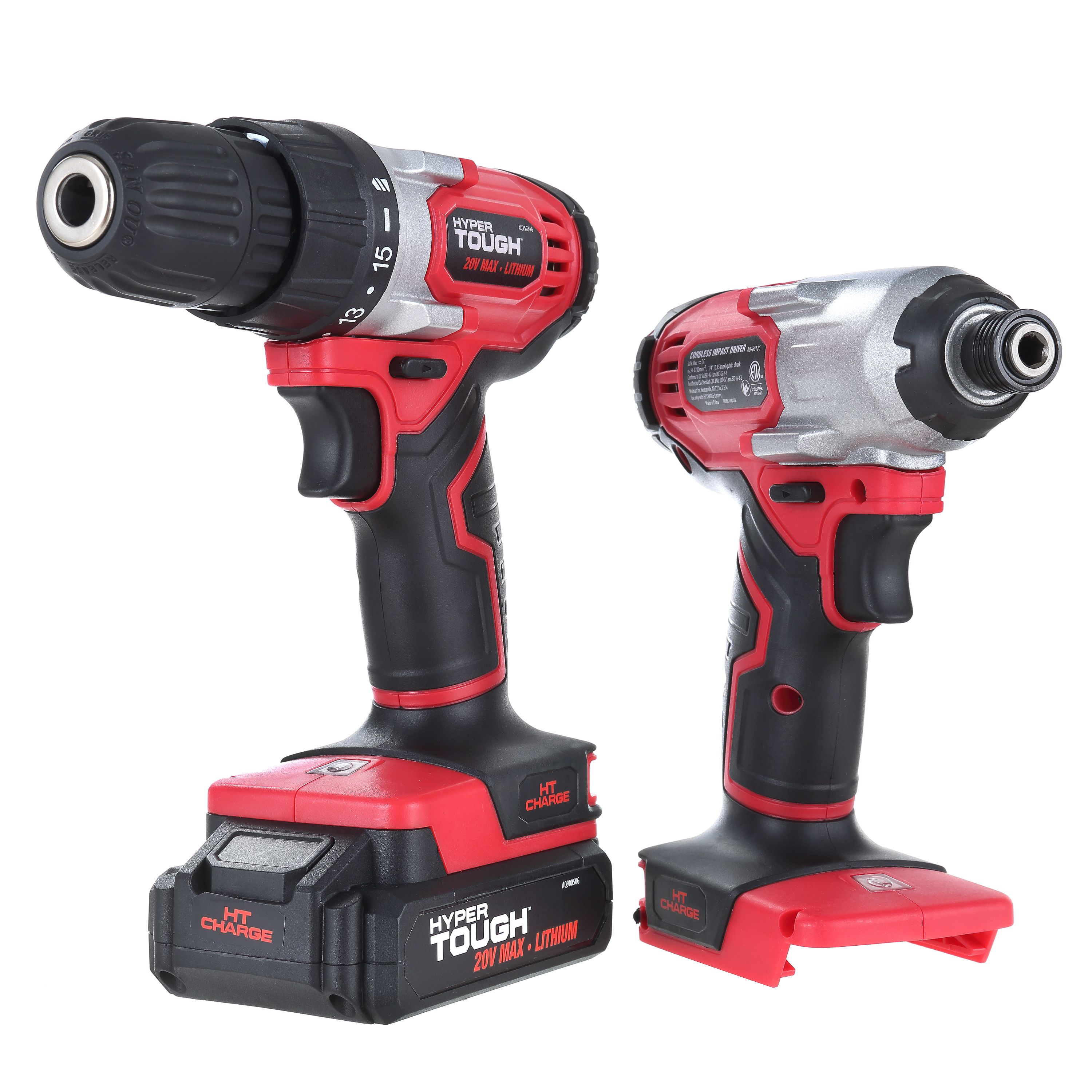 Hyper Tough 20V Max Lithiumion 3/8 inch Cordless Drill & 1/4 inch