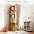 thumbnail image 5 of 6 Tier Rotating Bookshelf with Brake Wheels, 360° Display Round Spinning Bookshelf with Drawer and wraparound baffle for Bedroom, Living Room, Home, Small Space, Wood Color, 5 of 8