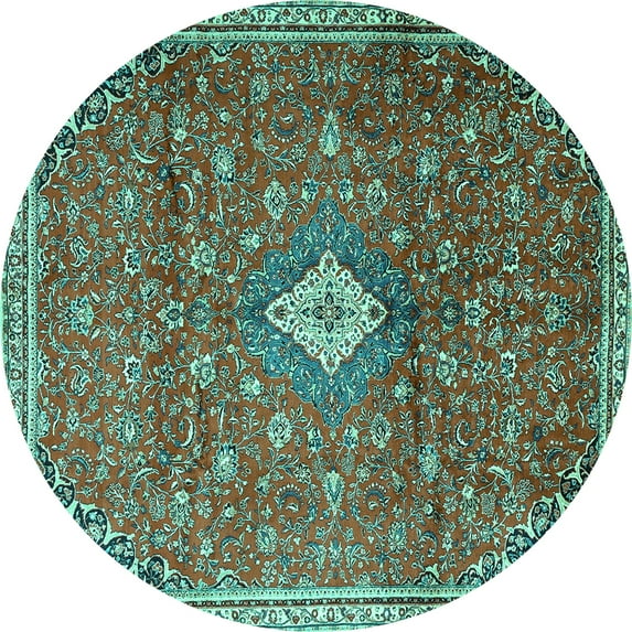 Ahgly Company Indoor Round Persian Turquoise Blue Traditional Area Rugs, 5' Round