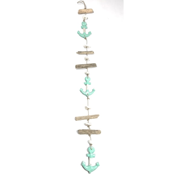 Driftwood Garland Anchor w/ White Stone 40" Turquoise | #lis31011100t