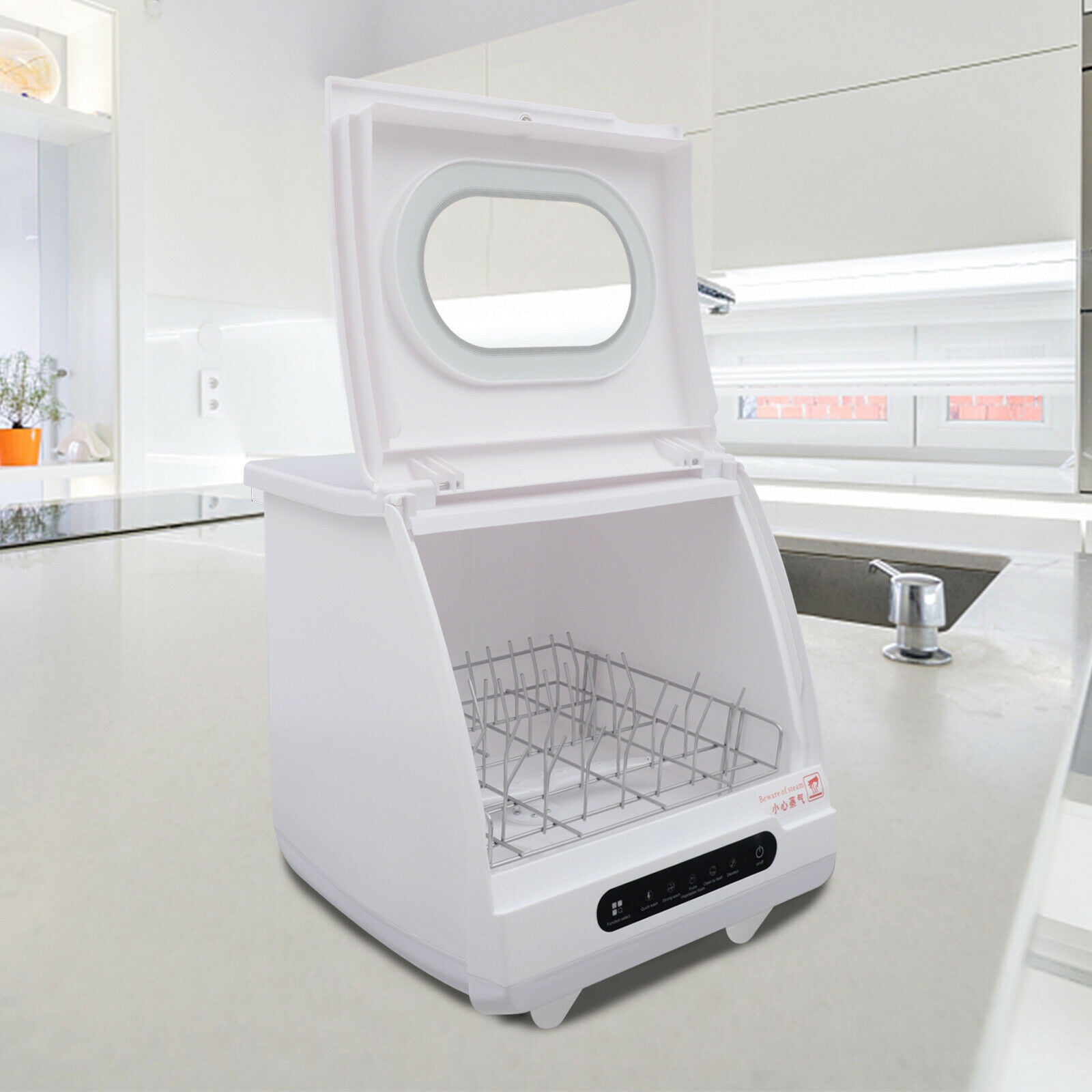 Anqidi Portable Countertop Dishwasher, 1200W White ABS+PP Dishwasher, 5 Washing Programs, Full Panel Control 15.7x15.7x17.72