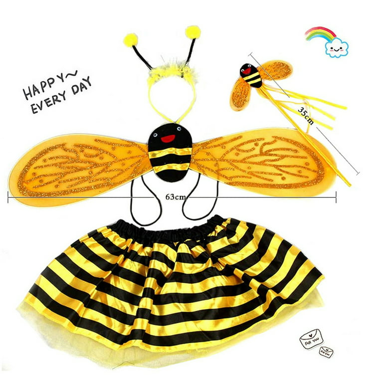 Kids Bee Costume Set Wings Headband Cosplay Birthday Halloween