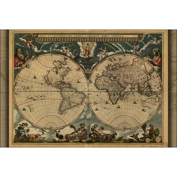24"x36" Gallery Poster, Nova et terrarum orbis tabula world map 1664