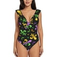 thumbnail image 2 of Yiaed Mardi Gras Carnival4 Print Women's Ruffled One Piece Swimsuit V Neck Swimwear Slimming Monokini for Woman-Small, 2 of 8