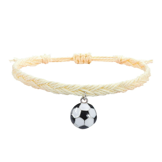 Pulseras de Fútbol Charm Favors Fútbol Negro Rojo Blanco Marrón Pulseras de Fútbol Cuentas Ajustable Inspirational for Teens Adults Sport Birthday Football Favors For