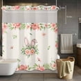 thumbnail image 5 of Easter Rabbit Ears No Hooks Shower Curtain with Snap-in Liner Spring Pink Flowers Green Leaf Plant Linen Texture Shower Curtains for Bathroom, Waterproof, Easy Install, Washable 72"x78", 5 of 9