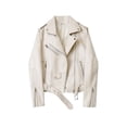 thumbnail image 1 of Spring and Autumn 2024 The new belt detachable epaulet motorcycle jacket leather jacket Rice white XL, 1 of 6