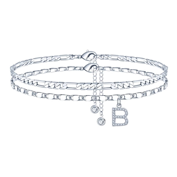 Pulsera Ursteel con inicial B chapada en plata, ajustable, 22 cm