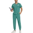 thumbnail image 2 of Scrubs for Men Set Comfortable V-Neck Scrub Top & Jogger Scrub Pants Stretch Nursing Scrubs Set Quick Dry Working Uniforms with Multi Pocket for Doctors, Nurses Turquoise S, 2 of 5