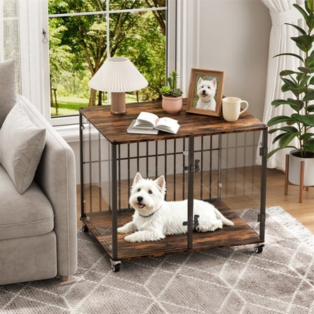 BingoPaw Transparent Dog Crate Furniture Tempered Glass Dog Cage with Iron Ventilated Bars Chew proof Pet Kennel