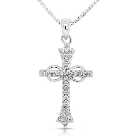 Tilo Jewelry .925 Sterling Silver Cross & Infinity Religious Pendant Necklace with Cubic Zirconia CZ Stones | 18 Inch | Women, Men, Unisex