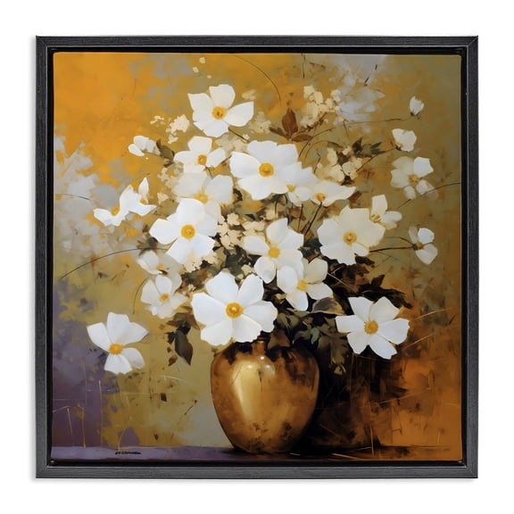 Stupell Industries Traditional Golden Vase with Daisies Black Floating Frame Canvas Art, 18 x 18, by LSR Design Studio