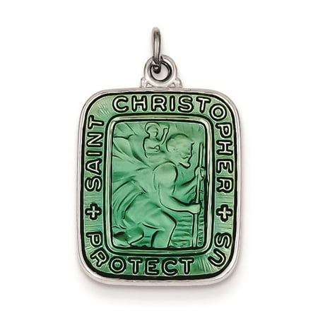 Sterling Silver Teal Enamel Square Saint Christopher Medal Charm Pendant