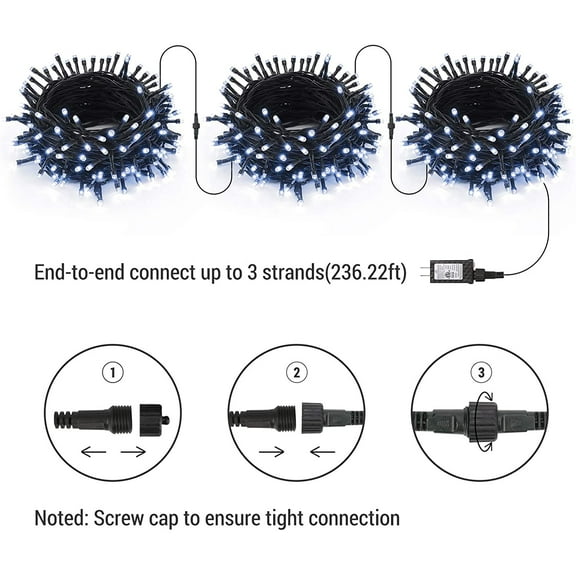 SLFR-White Christmas Lights, 78.74ft 240 LED Mini String Lights Connectable, Plugin Christmas String Lights Outdoor, 8 Modes Christmas Tree Lights Waterproof for Indoor Outside Xmas Garden Decor