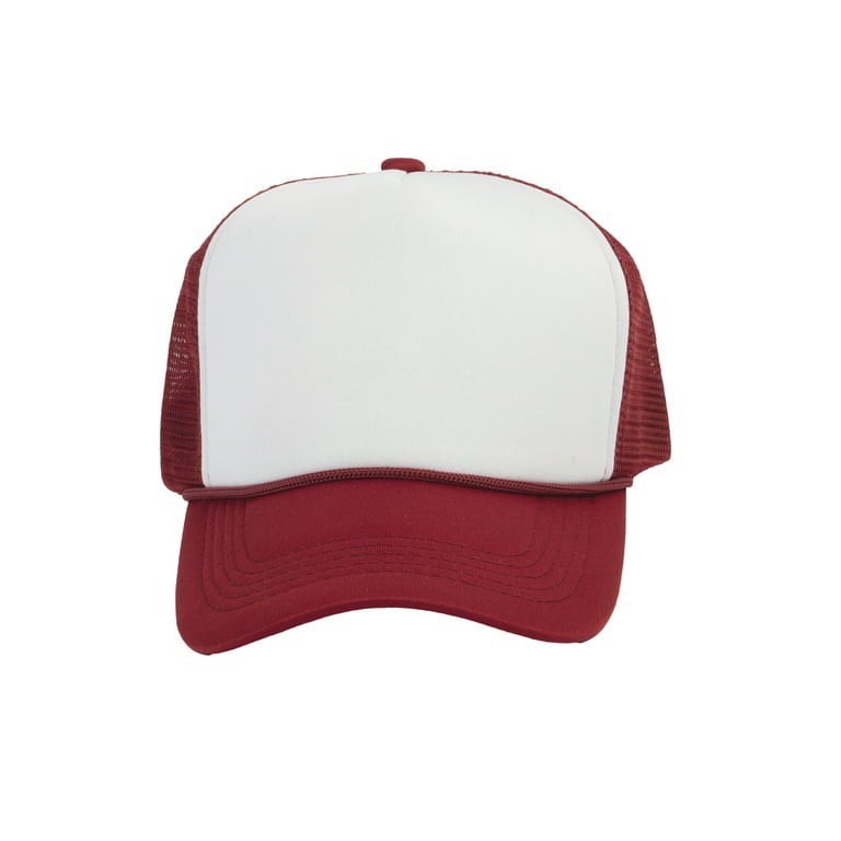 Top Headwear Blank Trucker Hat - Mens Trucker Hats Foam Mesh Snapback  White/Wine 