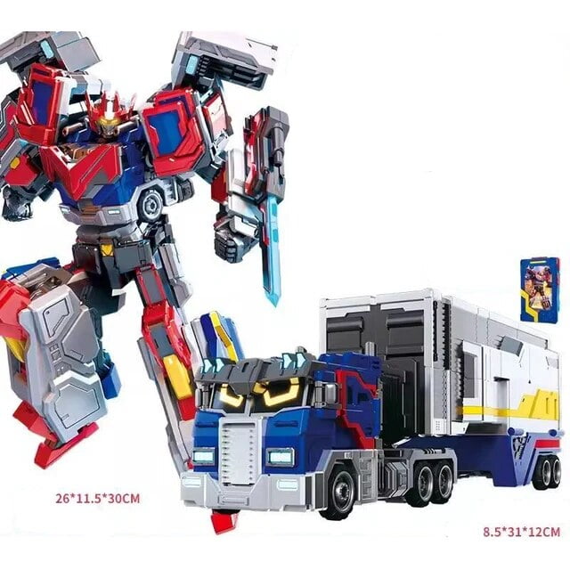 Metal Cardbot HEAVY IRON Trailer Cargo Truck Transforming Robot Car Card Toy Action Figure ABS 30CM Transformation Model Gift