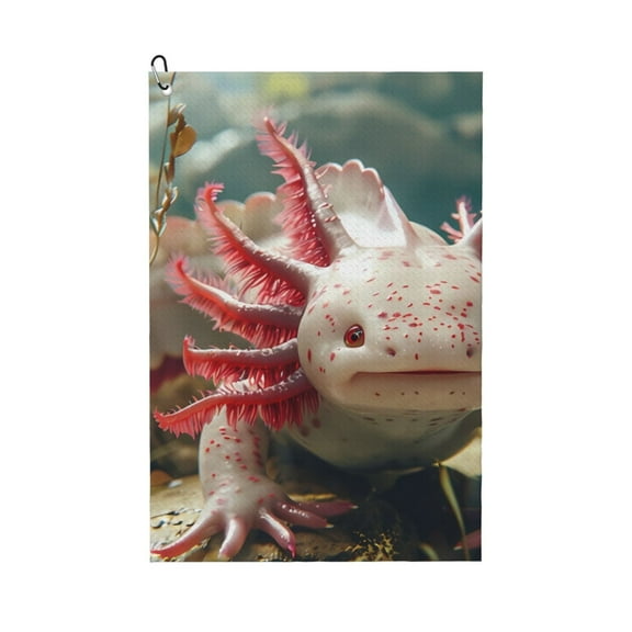 Logiee Colorful Axolotl Underwater Print Golf Towels,16" x 24" Portable Golf Towel for Golf Bag with Carabiner Clip to Quickly Remove Sand,Mud and Sweat