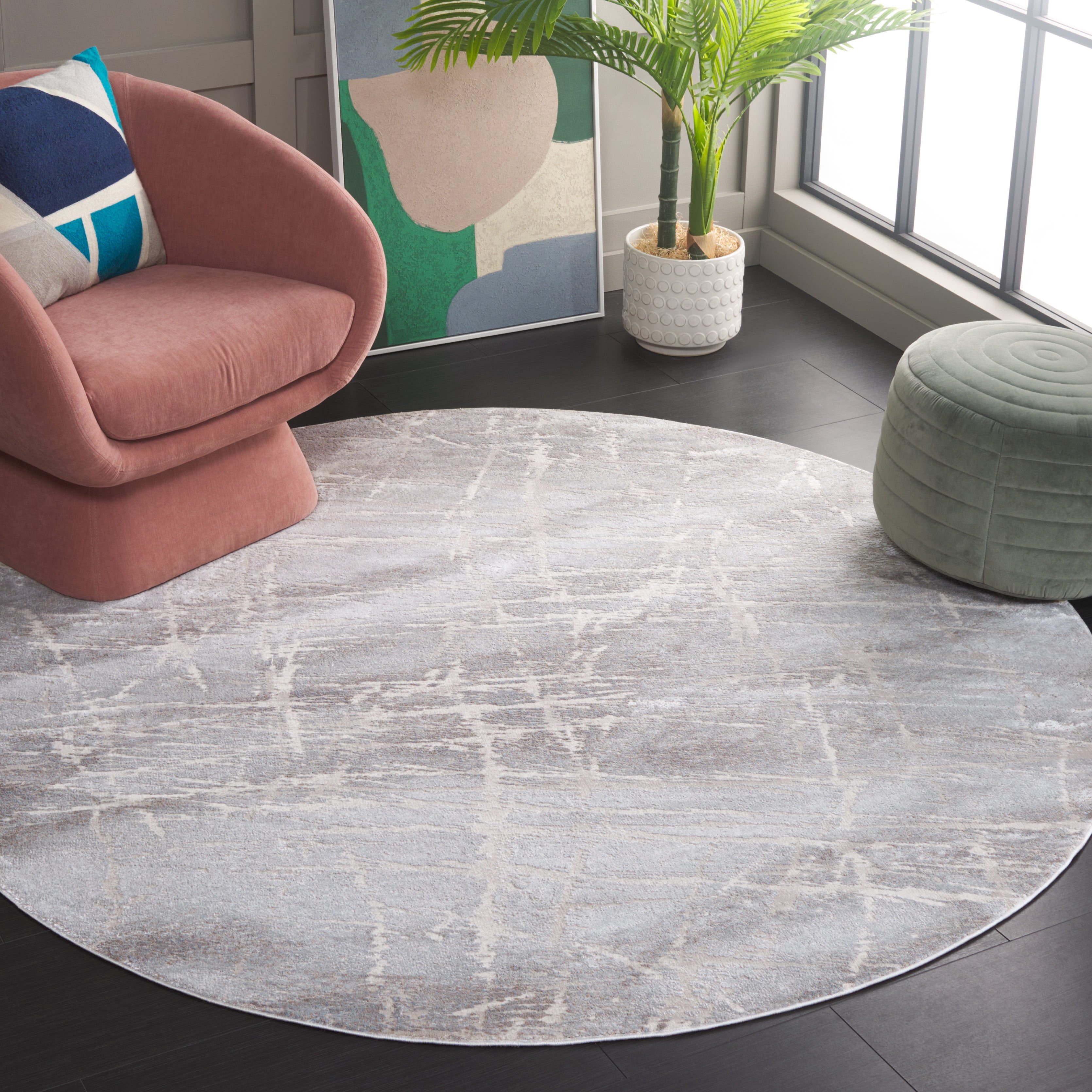 SAFAVIEH Platinum Malandra Abstract Area Rug, Gray/Light Gray, 6'7" x 6'7" Round