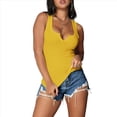 thumbnail image 3 of Camisetas Sin Mangas de Verano para Mujer, de Punto Acanalado, con Cuello en V y Muescas, Ajustadas. Amarillo XL, 3 of 9
