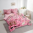 thumbnail image 3 of Homewish Cowhide Print Cowgirl Boot 7-Piece Bedding Comforter Set,Pink Classic Checkered King Bedding Sets,Country Horseshoe Bed Sheets For Girls Kids,Breathable Home Decor Reversible, 3 of 8