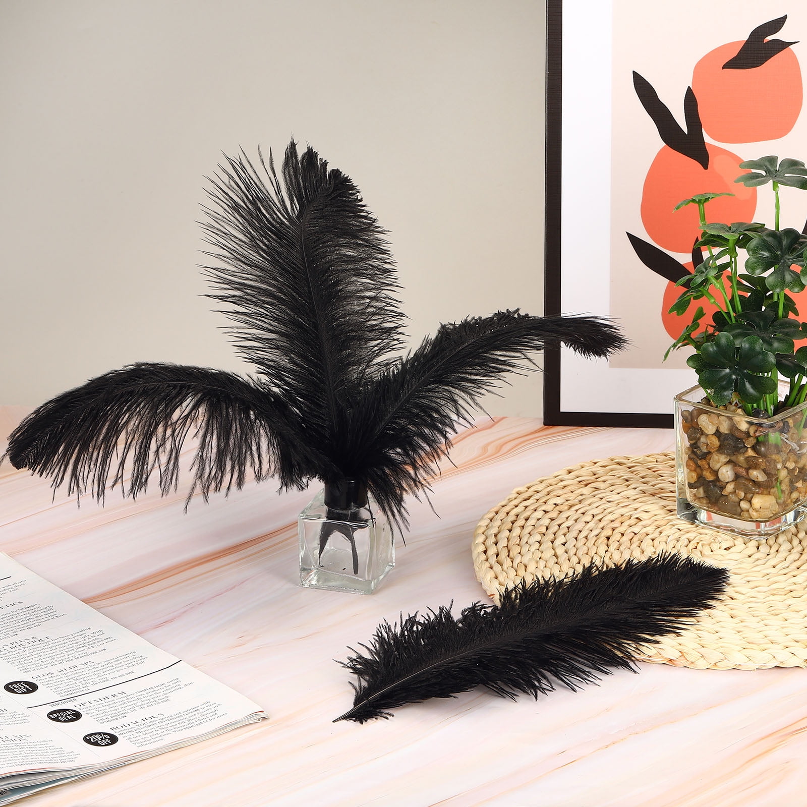 Uxcell 100 Pcs Natural Ostrich Feathers Bulk 8-10 Inch Large Ostrich Feathers for Crafts Home Decoration Black