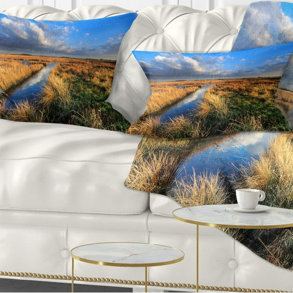 Designart Beautiful Meadow with Blue Sky - Landscape Printed Throw Pillow - 12x20