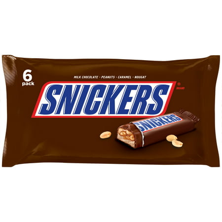 Snickers, Full Size Chocolate Candy Bars Pack, 1.86 Ounce, 6