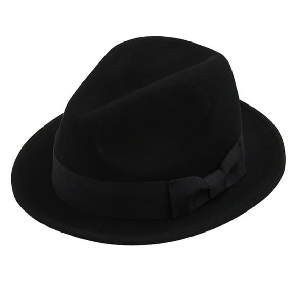 FREEBIRD99 Men's Wool Felt Trilby Hat Short Brim Fedora Hat - Black