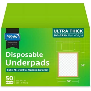 Inspire Super and Ultra Absorbent Disposable Bed Pads (30" X 36" Pack of 50)