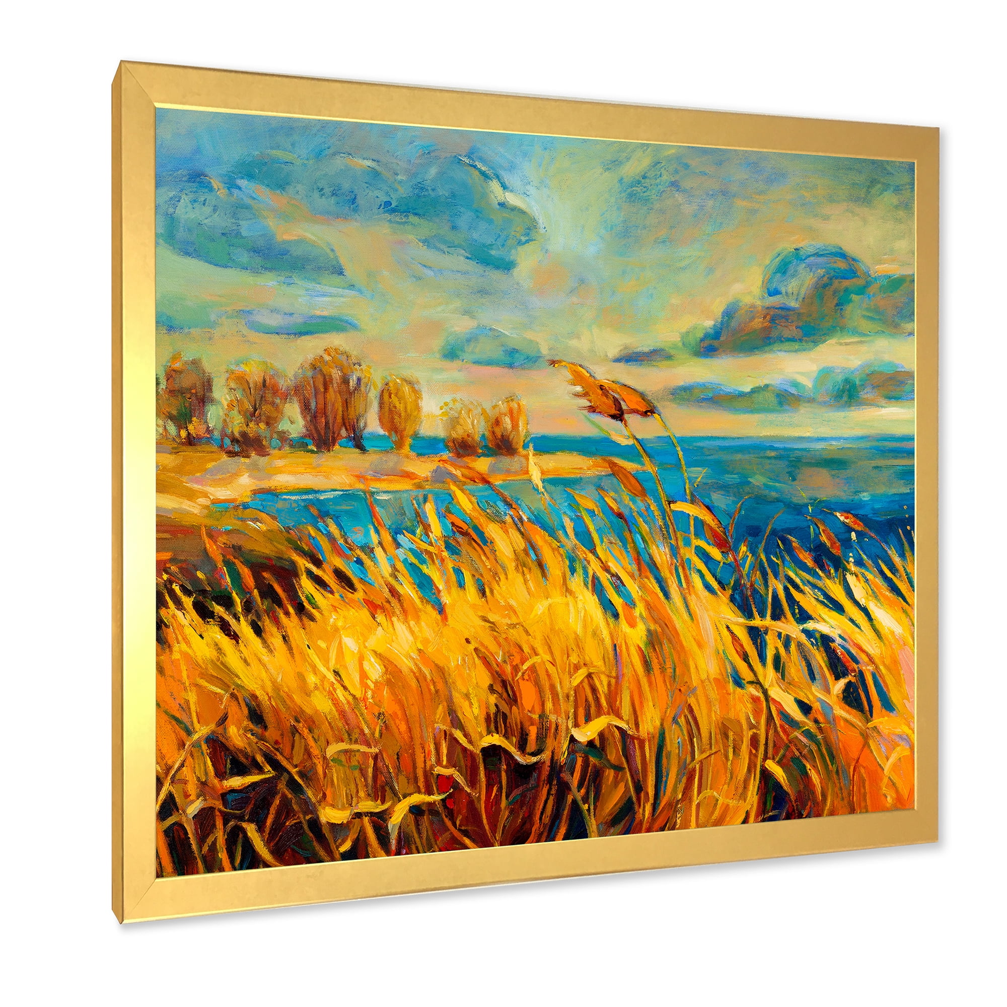Designart 'Sunset Over Vibrant Lake' Nautical & Coastal Framed Art Print