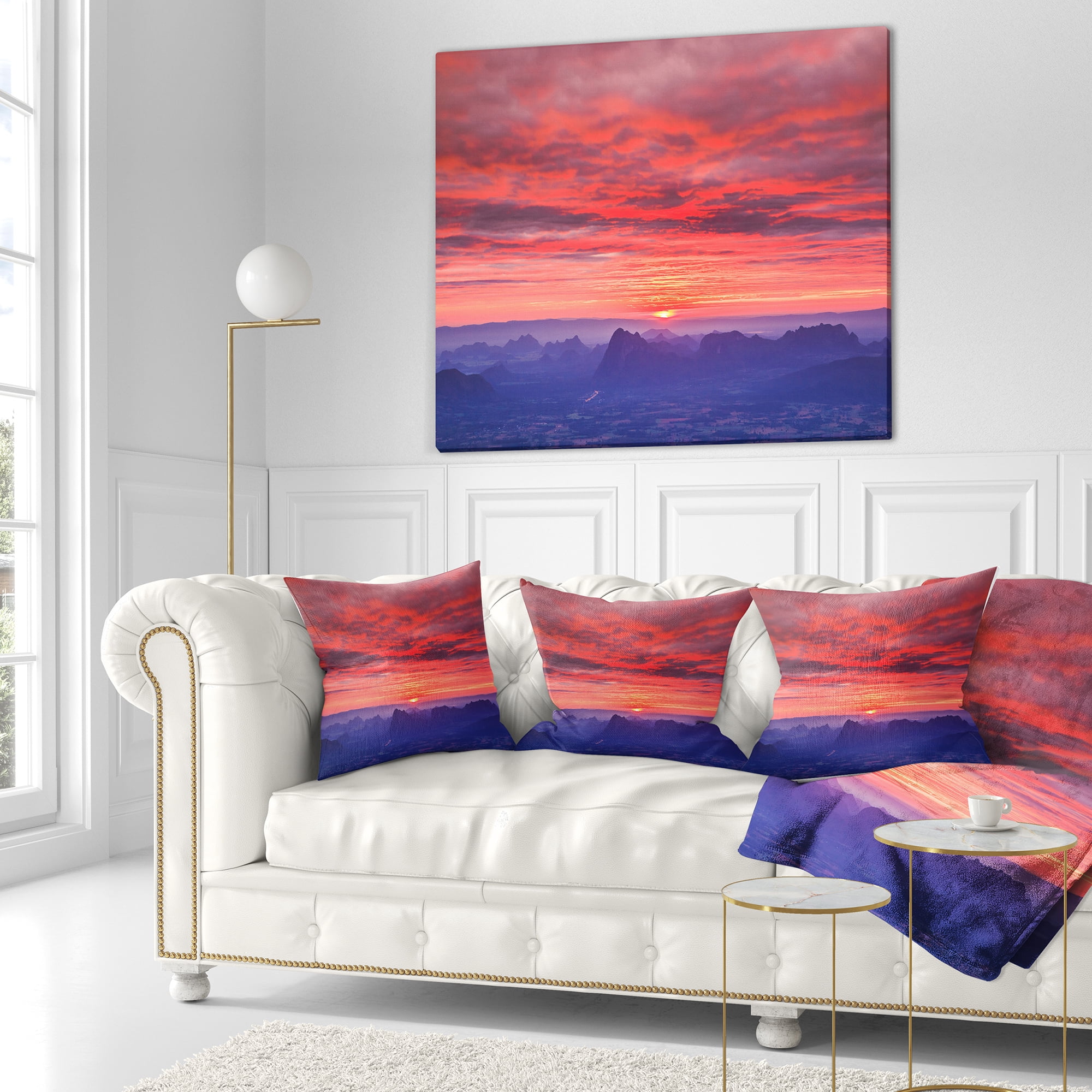 Designart First Light Morning Sunrise - Skyline Photography Throw Pillow - 18x18