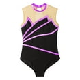 thumbnail image 5 of YUUMIN Kids Girls Gymnastics Dance Leotard Outfits Metallic Striped Bodysuit Tank Top with Pants Hair Purple&Black 12, 5 of 7