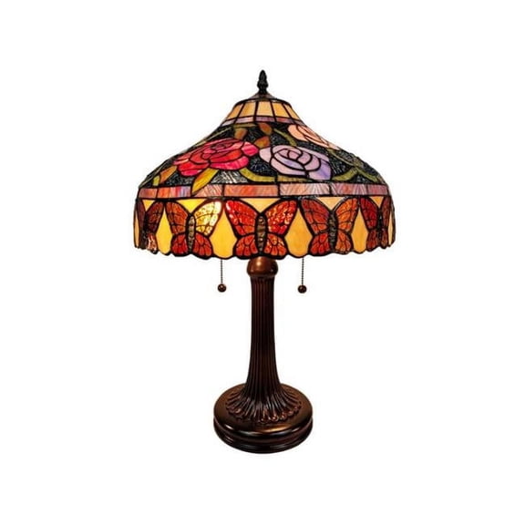 Amora Lighting Tiffany Style Table Lamp 23" Tall Stained Glass Red Floral Flower Vintage Light Decor Handmade Gift