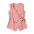 thumbnail image 6 of Ecqkame Women's Sleeveless Wrap Blouse Tie Waist Solid Color Casual Cami Tops Summer Lightweight Comfortable Versatile Shirts Pink M, 6 of 6