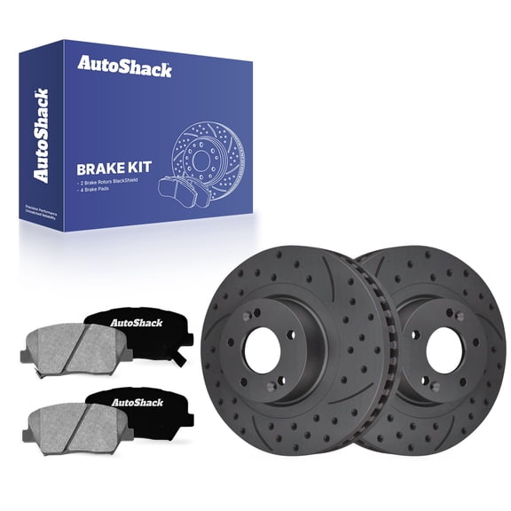 AutoShack Front Vented Drilled & Slotted Coated Brake Rotors Black Matte Finish   Ceramic Pads 6-PC Brake Kit Replacement for 2016-2020 Kia Sorento BlackShield 12.6" (320 mm)