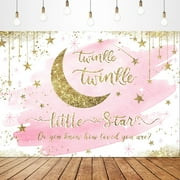 Twinkle Twinkle Little Star Baby Shower Backdrop Banner Feet Watercolor Pink Moon Gold Dots Lovely Star Girl Party Decorations Photography Background Photo Booth Studio