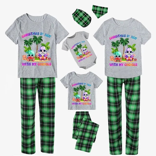 Pijamas familiares navideños a juego, conjuntos de pijamas grises, My Gnomies, Christams In July
